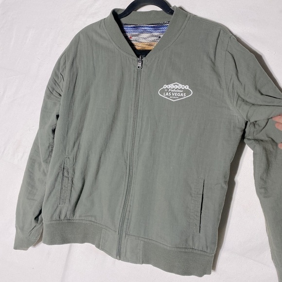 Las Vegas Oversized Sage Green Southwestern Reversible Bomber Jacket M - Picture 11 of 13